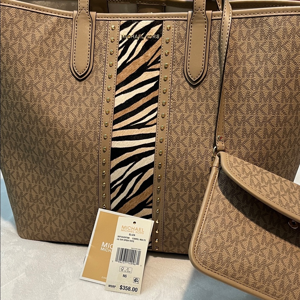 Michael Kors Tan Tote with Zebra Detail